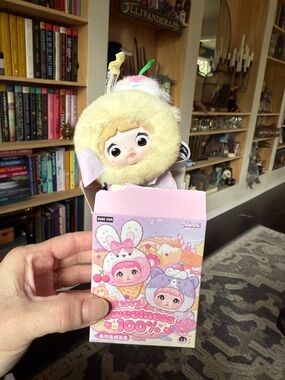 BOGO Nommi Pastel Yellow Plush Doll Keychain with Pink & White Accents